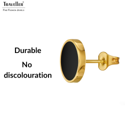 Traveller Stud Earrings - Stainless Steel - Gold Plated - Black PVD - Round - 8mm - 181319