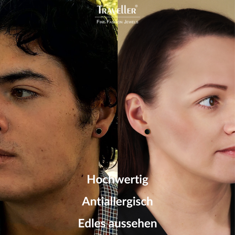 Traveller Ohrstecker - Edelstahl - Vergoldet - Schwarz PVD - Rund - 8mm - 181319