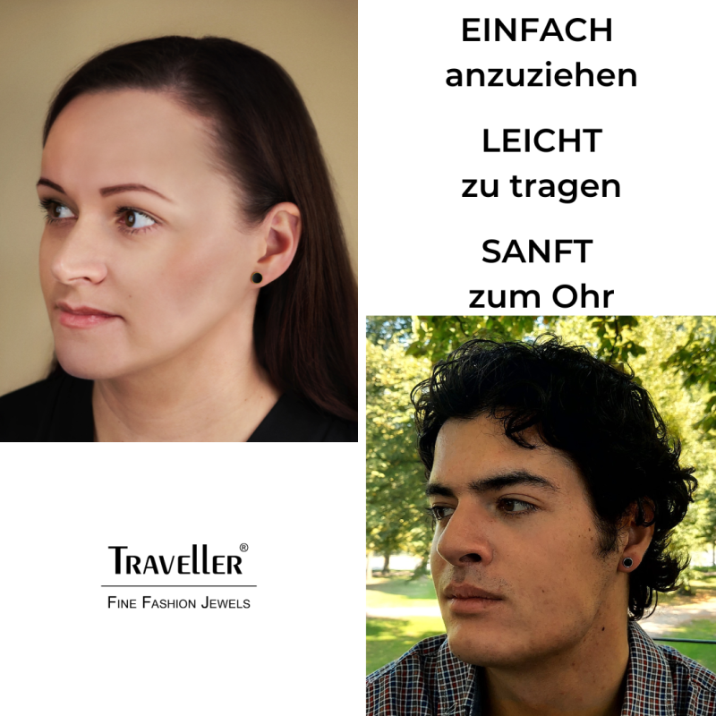 Traveller Ohrstecker - Edelstahl - Vergoldet - Schwarz PVD - Rund - 8mm - 181319