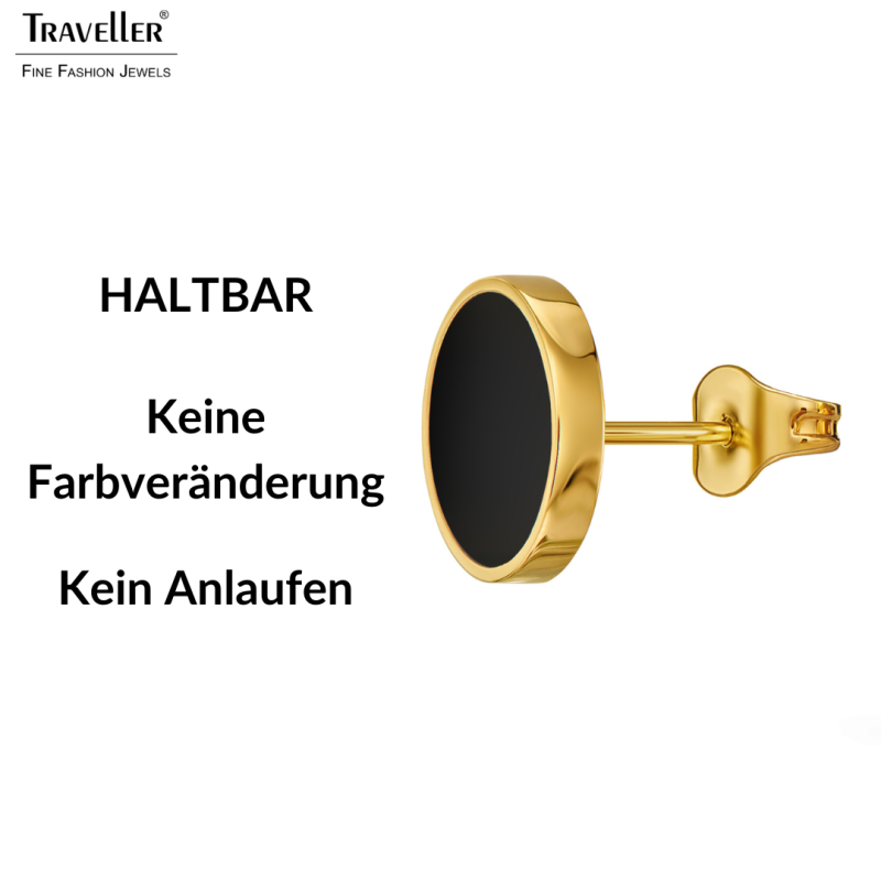Traveller Ohrstecker - Edelstahl - Vergoldet - Schwarz PVD - Rund - 8mm - 181319