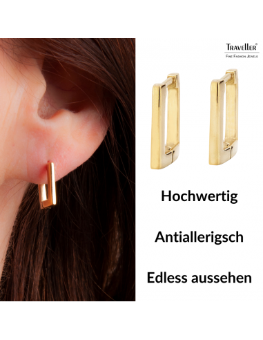 Traveller Creolen - Edelstahl - Vergoldet - Rechtek - 12 mm - 181250