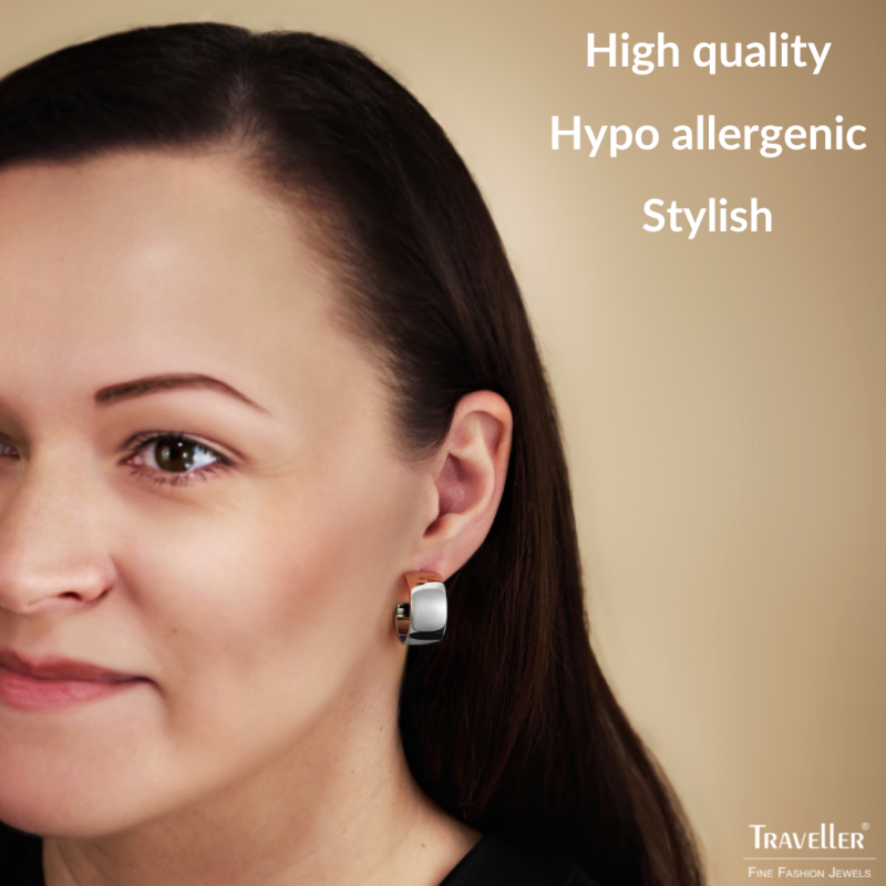 Traveller Hoop Earrings - Silver Coloured - Palladium - 3/4 Hoop - 22x11mm - 181321