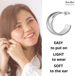 Traveller Hoop Earrings - Silver Coloured - Palladium - 3/4 Hoop - 22x11mm - 181321