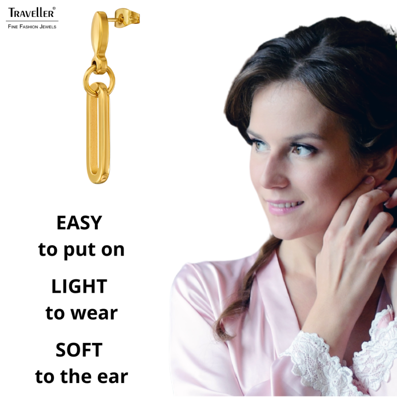 Traveller Drop Earrings - Stainless Steel - Gold Plated - Oval Links - 20x7 mm - 181324