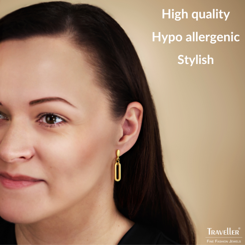 Traveller Drop Earrings - Stainless Steel - Gold Plated - Oval Links - 20x7 mm - 181324