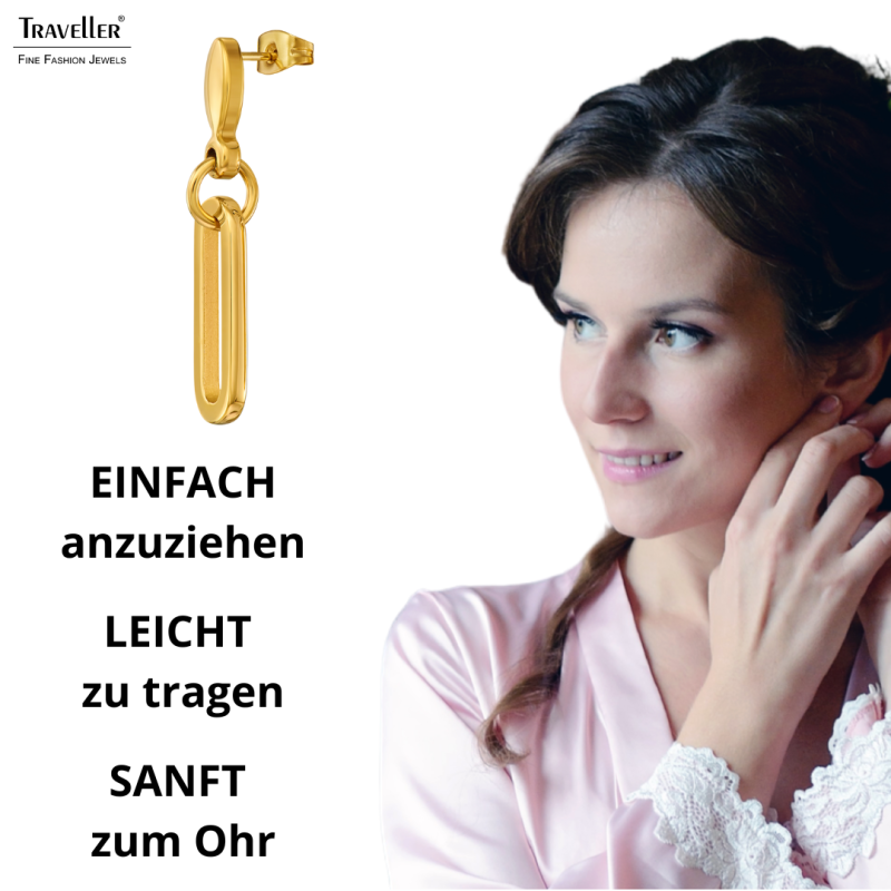 Traveller Ohrhänger - Edelstahl - Vergoldet - Ovale Glieder - 20x7 mm - 181324
