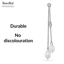 Traveller Drop Earrings - Silver Coloured - Baroque Pearls - 8x6mm - White - Crystals - Platinum Plated - 55x6mm - 114362