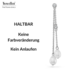 Traveller Ohrhänger - Silberfarben - Barock Perle - 8x6mm - Weiß - Kristalle - Platiniert - 55x6mm - 114362