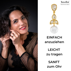 Traveller Ohrclips - Hänger - Vergoldet - Perle - 10mm - Weiß - Kristalle - 35x10mm - 114363