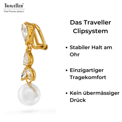 Traveller Ohrclips - Hänger - Vergoldet - Perle - 10mm - Weiß - Kristalle - 35x10mm - 114363