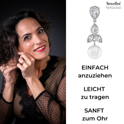 Traveller Ohrclips - Hänger - Silberfarben - Perle - 10mm - Weiß - Kristalle - Platiniert - 35x10mm - 114364