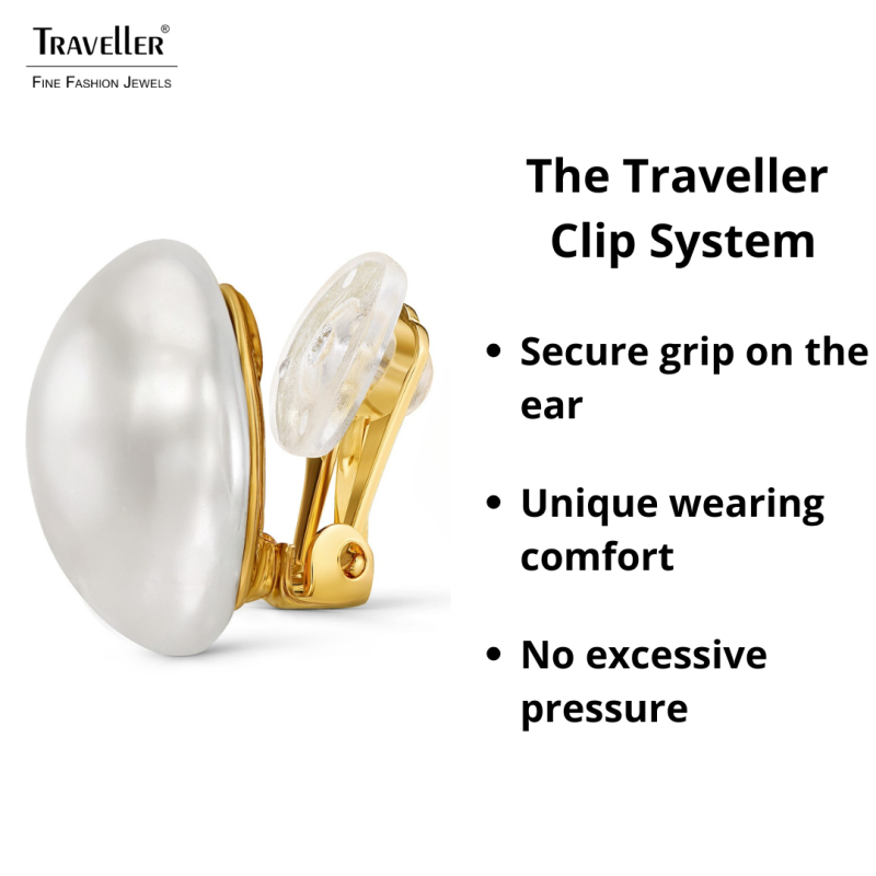 Traveller Clip-on Earrings - Gold Plated - Baroque Pearls - 16mm - White - Square - 114365