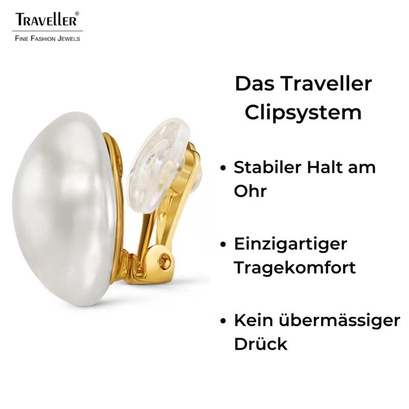 Traveller Ohrclips - Vergoldet - Barock Perle - 16mm - Weiß - Quadratisch - 114365