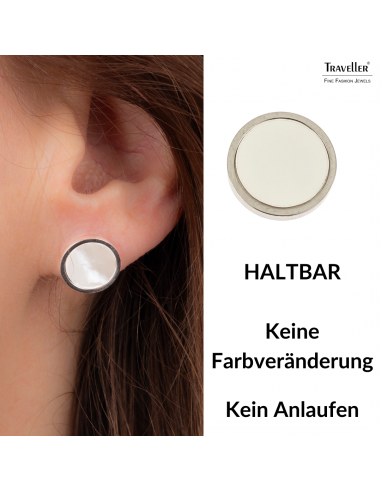 Traveller Ohrstecker - Edelstahl - Silberfarben -  Perlmutt - Ø 12 mm - 181258