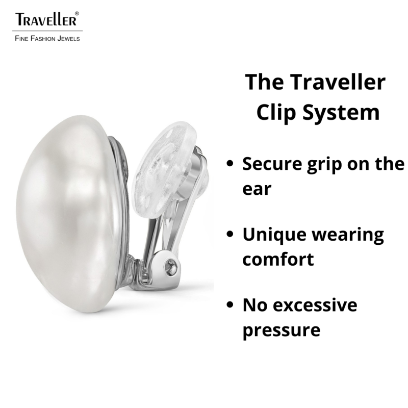 Traveller Clip-on Earrings - Silver Coloured - Baroque Pearl - 16mm - White - Square - Platinum Plated - 114366