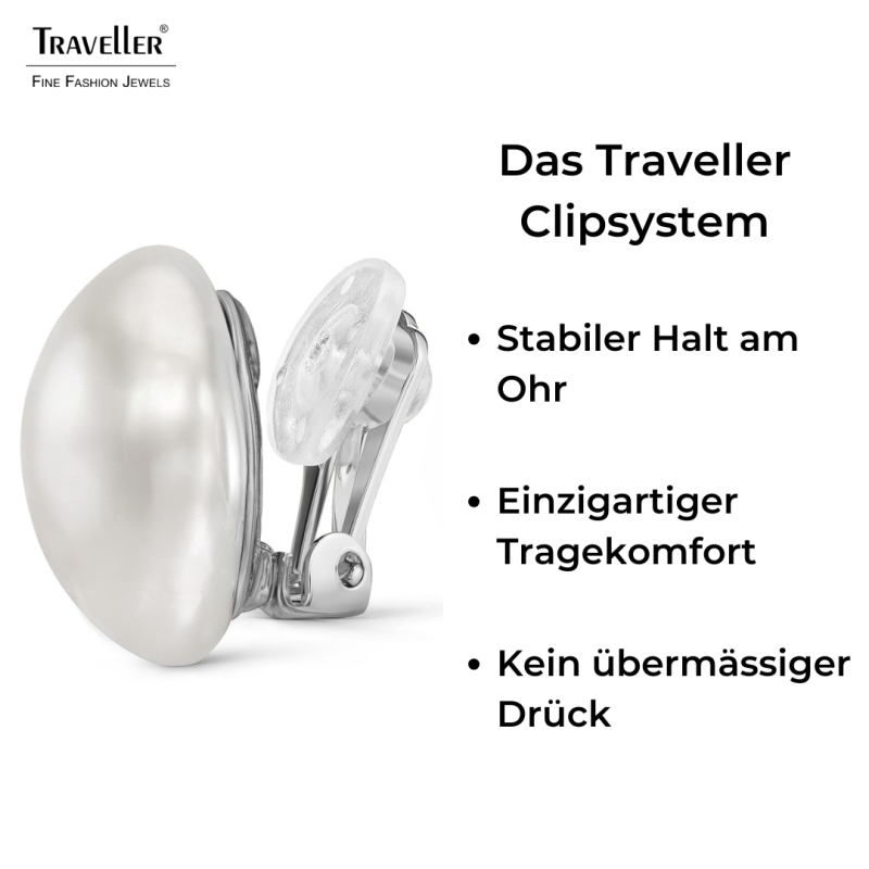 Traveller Ohrlips - Silberfarben - Barock Perle - 16mm - Weiß - Quadratisch - Platiniert - 114366