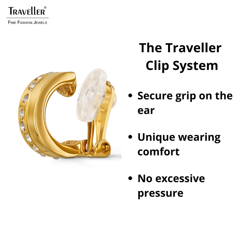 Traveller Clip-on Earrings - Hoops - Gold Plated - Crystals - 15x6mm - 157820