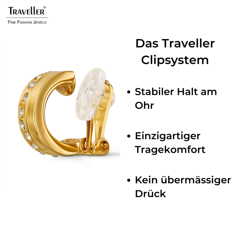 Traveller Ohrclips - Creolen - Vergoldet - Kristalle - 15x6mm - 157820