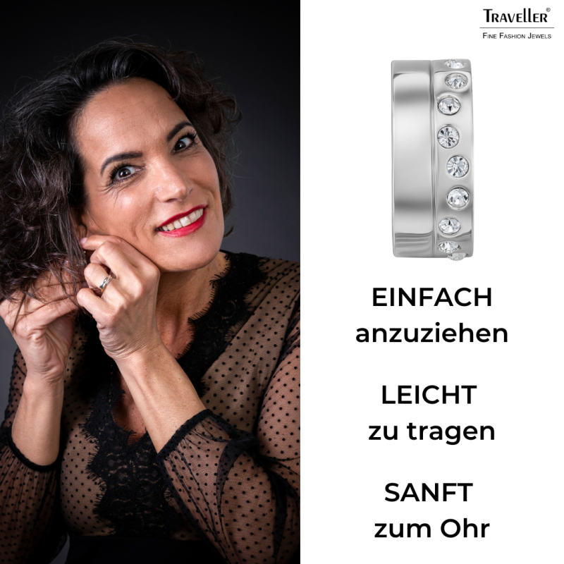 Traveller Ohrclips - Creolen - Silberfarben - Kristalle - Platiniert - 15x6mm - 157821