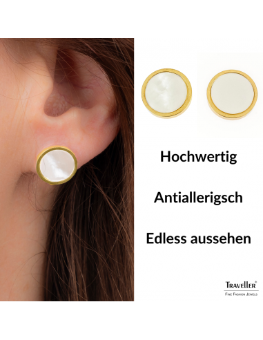 Traveller Ohrstecker - Edelstahl - Vergoldet - Perlmutt - Ø 12 mm - 181257
