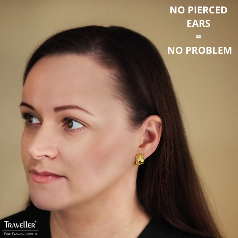 Traveller Clip-on Earrings - Gold Plated - Crystals - Honeycomb Structure- 20x10mm - 157822