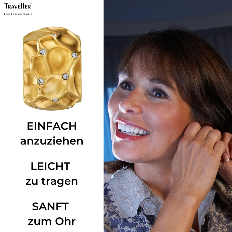 Traveller Ohrclips - Vergoldet - Kristalle - Wabenstruktur - 20x10mm - 157822