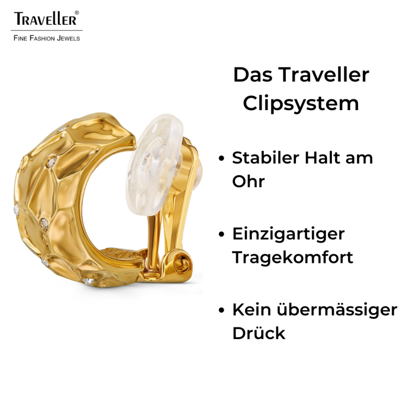 Traveller Ohrclips - Vergoldet - Kristalle - Wabenstruktur - 20x10mm - 157822