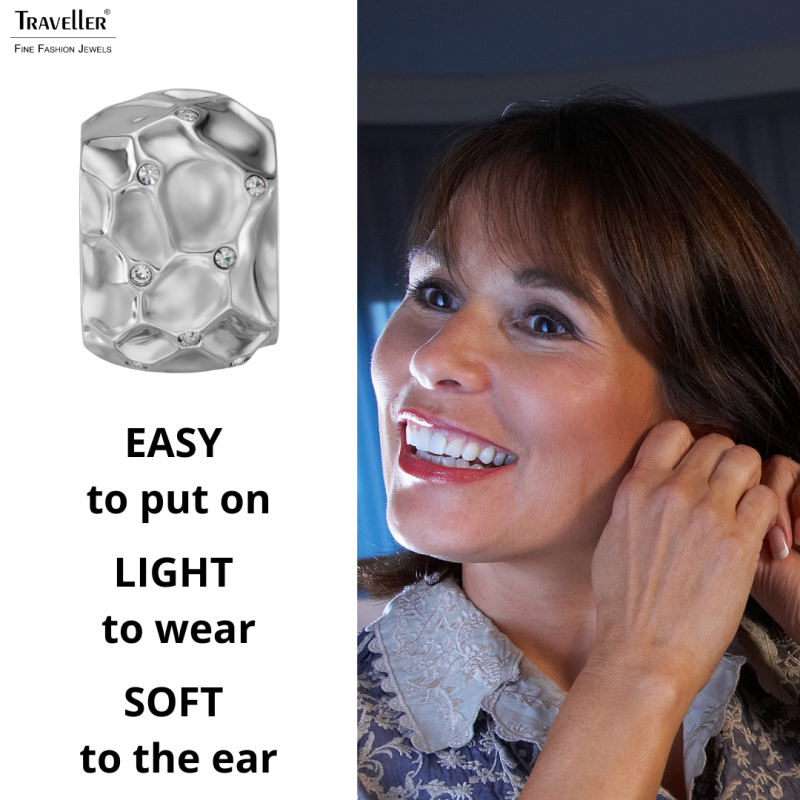 Traveller Clip-on Earrings - Silver Coloured - Crystals - Honeycomb Structure - Platinum Plated - 20x10mm - 157823