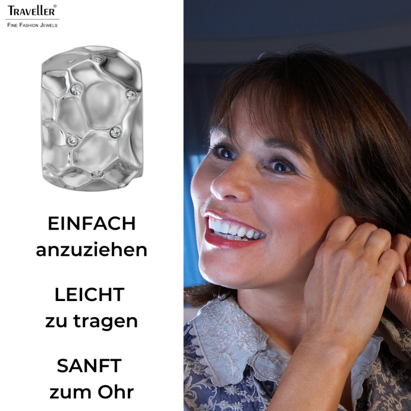 Traveller Ohrclips - Silberfarben - Kristalle - Wabenstruktur - Platiniert - 20x10mm - 157823