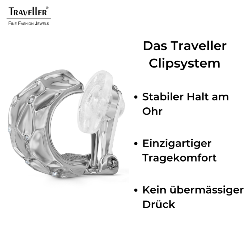 Traveller Ohrclips - Silberfarben - Kristalle - Wabenstruktur - Platiniert - 20x10mm - 157823