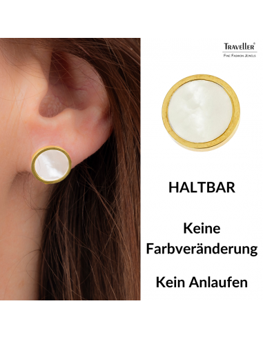 Traveller Ohrstecker - Edelstahl - Vergoldet - Perlmutt - Ø 12 mm - 181257