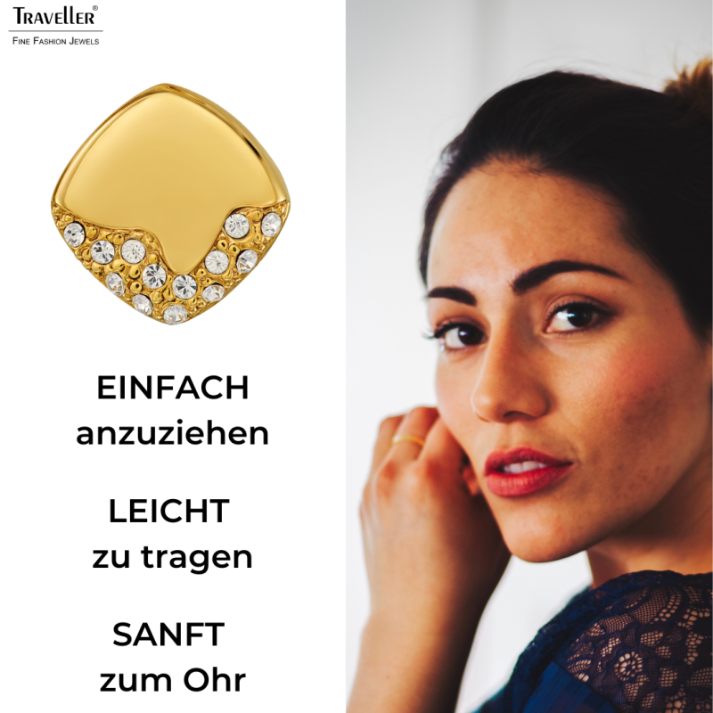 Traveller Ohrclips - Vergoldet - Kristalle - 13x13mm - 157824