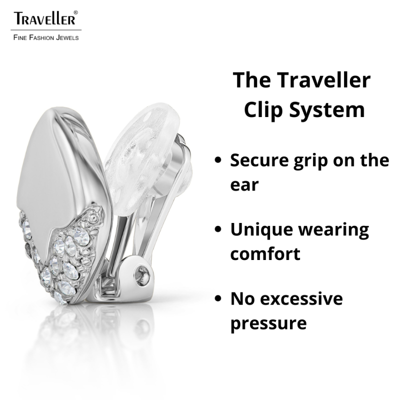 Traveller Clip-on Earrings - Silver Coloured - Crystals - Platinum Plated - 13x13mm - 157825