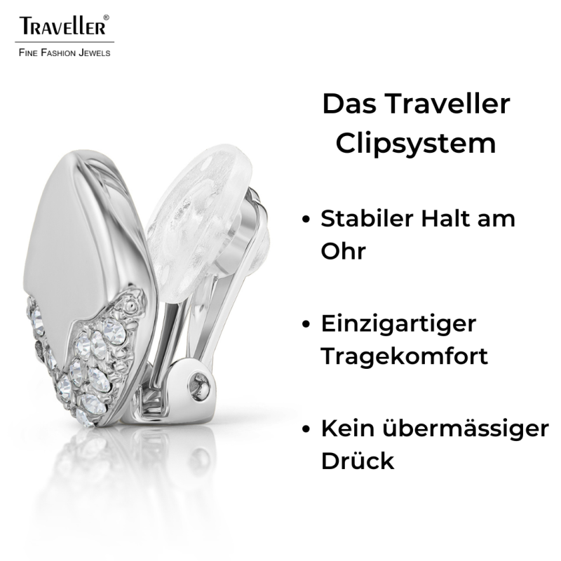 Traveller Ohrclips - Silberfarben - Kristalle - Platiniert - 13x13mm - 157825