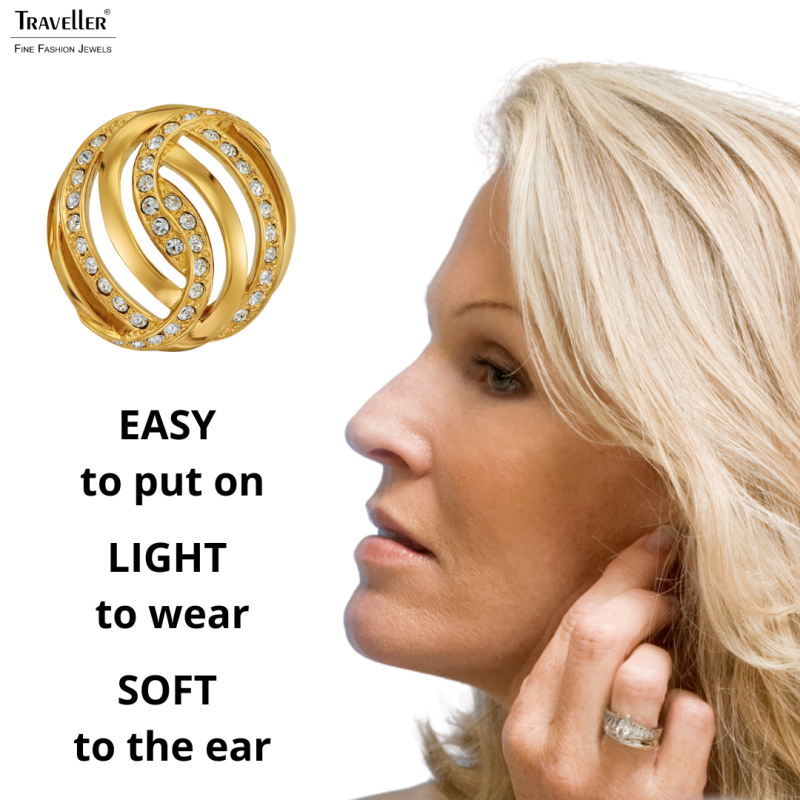 Traveller Clip-on Earrings - Gold Plated - Crystals - 20mm - 157826