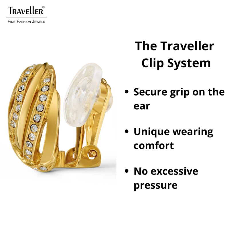 Traveller Clip-on Earrings - Gold Plated - Crystals - 20mm - 157826