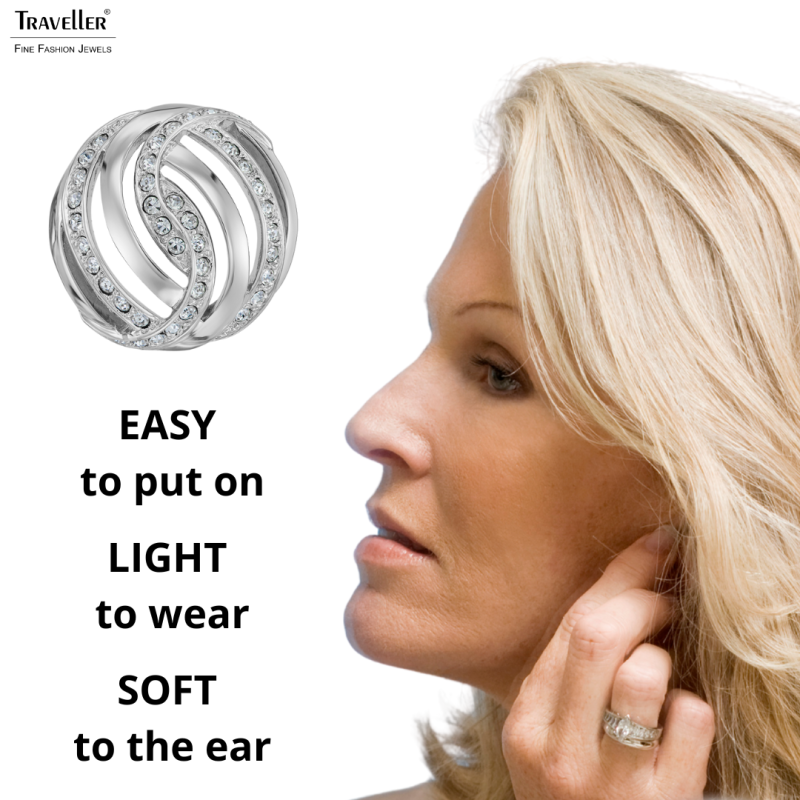 Traveller Clip-on Earrings - Silver Coloured - Crystals - Platinum Plated - 20mm - 157827