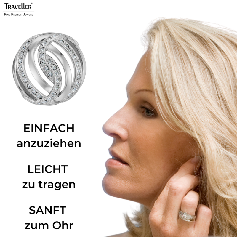 Traveller Ohrclips - Silberfarben - Kristalle - Platiniert - 20mm - 157827