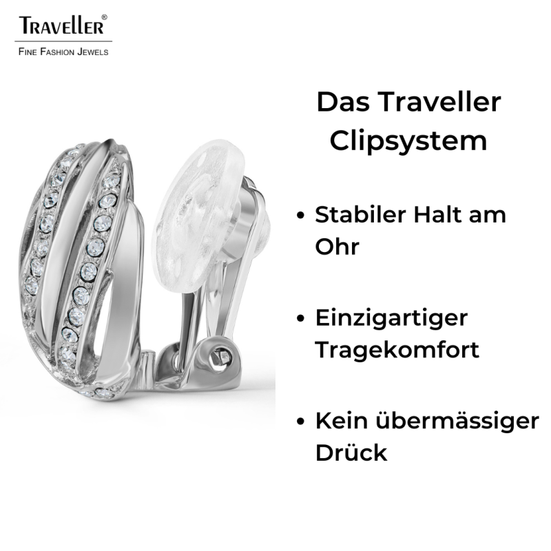 Traveller Ohrclips - Silberfarben - Kristalle - Platiniert - 20mm - 157827