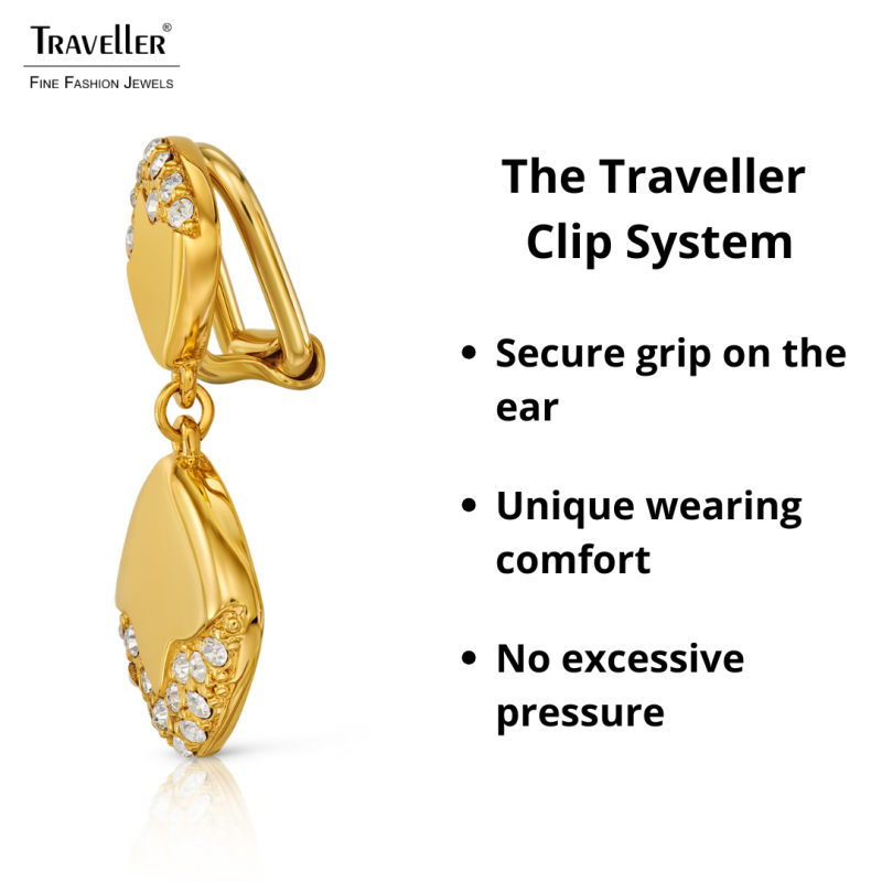 Traveller Clip-on Earrings - Drop Earrings - Gold Plated - Crystals - Square - 30x15mm - 157828