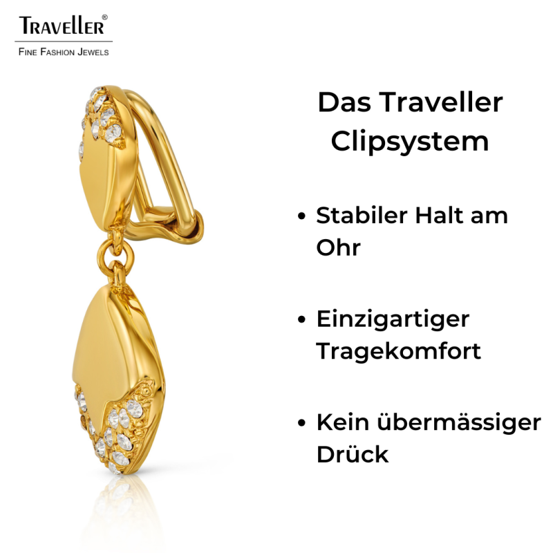 Traveller Ohrclips - Hänger - Vergoldet - Kristalle - Quadratisch - 30x15mm - 157828