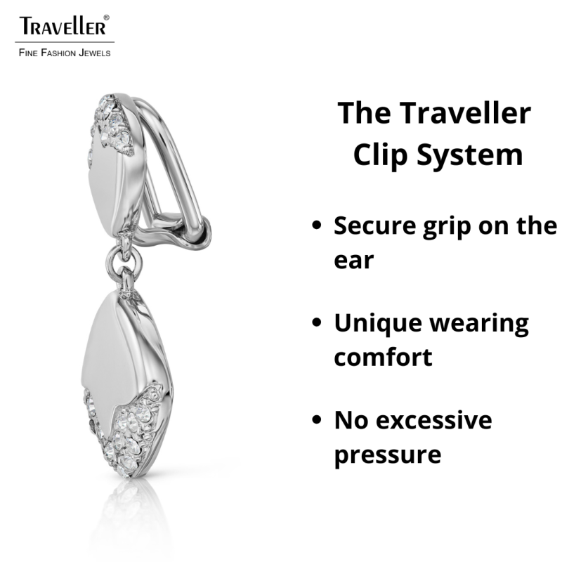 Traveller Clip-on Earrings - Drop Earrings - Silver Coloured - Crystals - Square - Platinum Plated - 30x15mm - 157829