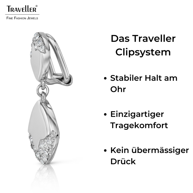 Traveller Ohrclips - Hänger - Silberfarben - Kristalle - Quadratisch - Platiniert - 30x15mm - 157829