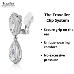 Traveller Clip-on Earrings - Drop Earrings - Silver Coloured - Crystals - Oval&Drop - Platinum Plated - 35x12mm - 157831