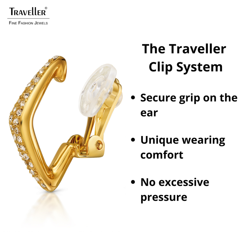 Traveller Clip-on Earrings - Gold Plated - Crystals - 25x5mm - 157834
