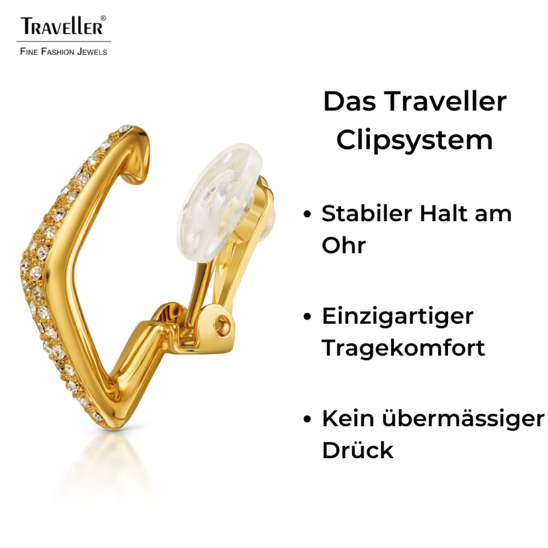 Traveller Ohrclips - Vergoldet - Kristalle - 25x5mm - 157834