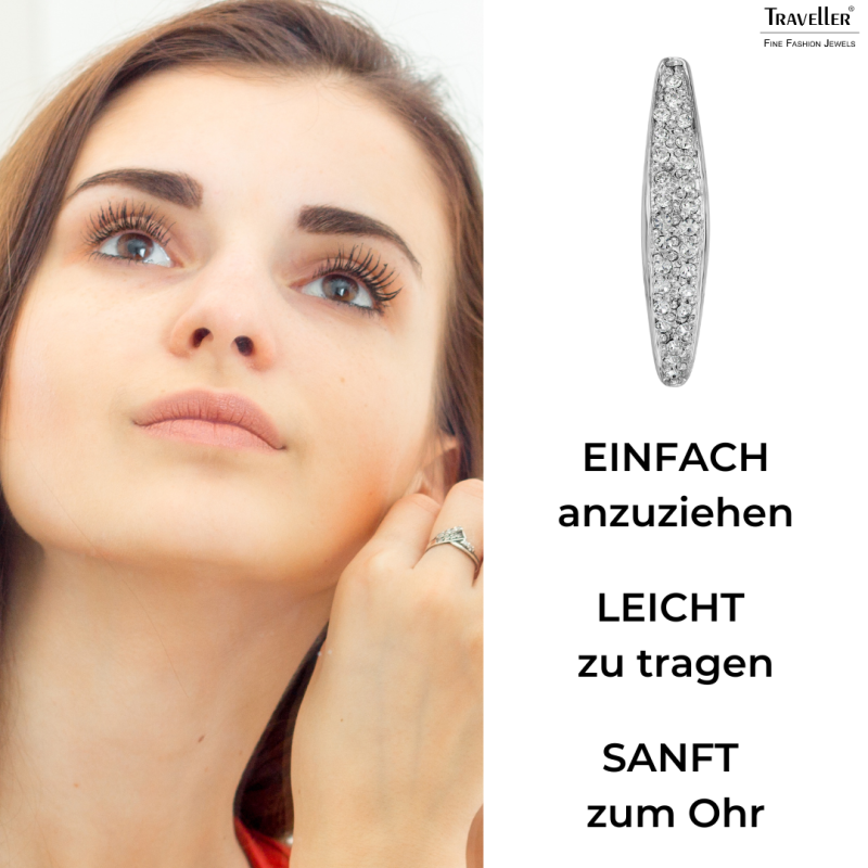 Traveller Ohrclips - Silberfarben - Kristalle - Platiniert - 25x5mm - 157835