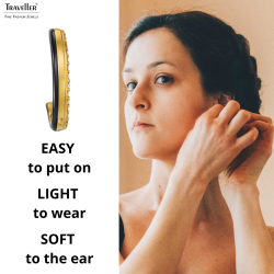 Traveller Clip-on Earrings - Hoops - Gold Plated - Crystals - Black Enamel - 23x4mm - 157836