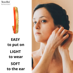 Traveller Clip-on Earrings - Hoops - Gold Plated - Crystals - Coral Coloured Enamel - 23x4mm - 157837