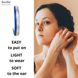 Traveller Clip-on Earrings - Silver Coloured - Crystals - Dark Blue Enamel - Platinum Plated - 23x4mm - 157838 